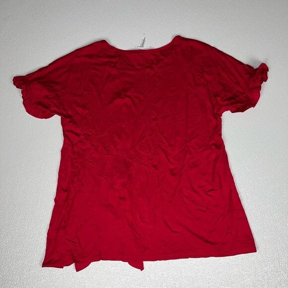 NY Collection Red Ruffle Trim Split Hem Top XL NWT - Picture 6 of 9